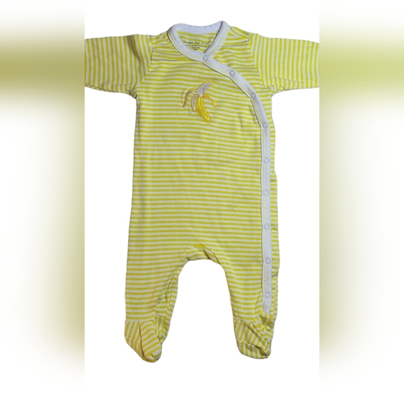 Under the Nile Banana Organic Egyptian Cotton Footie, 0-3m Yellow & White Stripe - Picture 4 of 8
